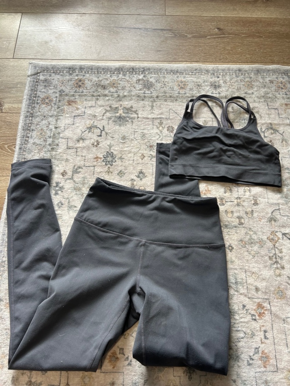 Zella Black Seamless Double-Strap Sports Bra and High-Waist Leggings
